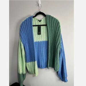 Women's Wild Fable Chunky Knit Cardigan Colorblock Green Blue XL